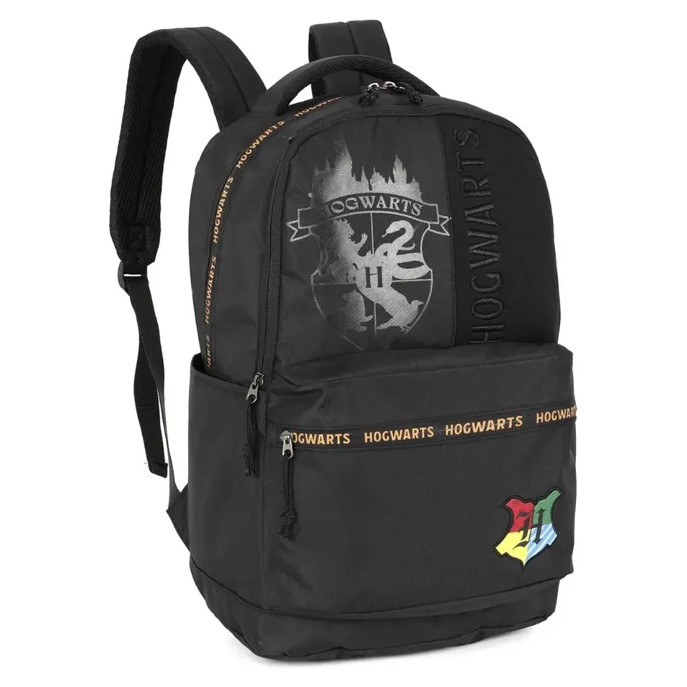 Mochila infantil Luxcel Harry Potter vista frontal lateral com alças acolchoadas